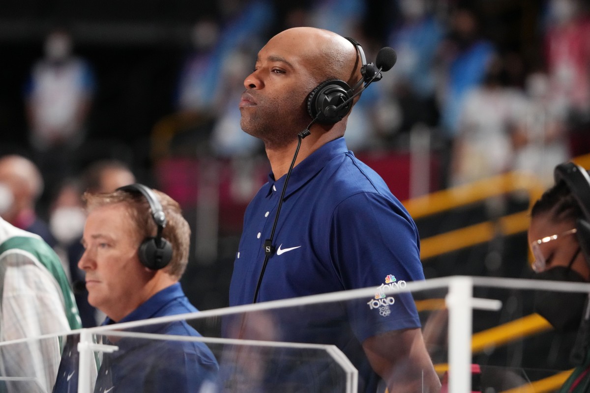 Vince Carter is seen on the sidelines